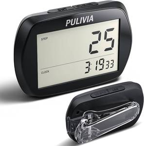 lot 8893 image: PULIVIA Pedometer for Walking 3D Step Counter with Clock, Accurate Portable Pedometer with Clip, Simple Walking Step Counter, Black