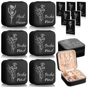 lot 8894 image: MotiMind 6 Sets Bridesmaid Proposal Gifts Jewelry Travel Bridesmaid Boxes Gifts Wedding Maid of Honor Matron Bridal Shower Jewelry Boxes for Women with Invitation Card(Black)