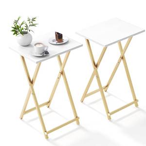 lot 8902 image: Acovy Foldable TV Trays, Small Folding Table, TV Trays Set of 2, TV Dinner Tray, Side Table for Bed, Couch, Portable Easy to Move, White & Gold