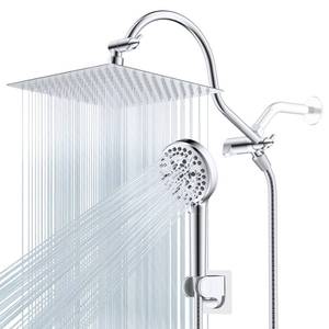 lot 8904 image: Hibbent 12 All Metal CUPC Certified Shower Head, High Pressure Rainfall Shower Head, Handheld Showerhead Combo, 12 Adjustable Shower Extension Arm, 10-Spray, 71 Hose, Showerhead Holder, Chrome