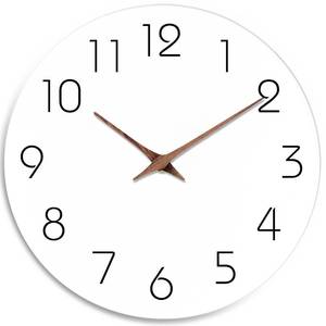 lot 8907 image: Mosewa Wall Clock Battery Operated 8 Inch White Silent Non Ticking Simple Minimalist Wooden Decorative for Kitchen Bathroom Bedroom Living Room Office