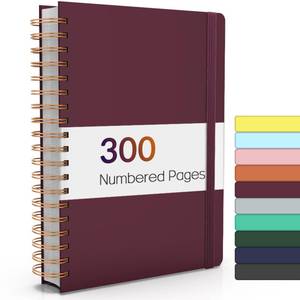 lot 8929 image: Forvencer Lined Spiral Journal Notebook with 300 Numbered Pages, B5 College Ruled Thick Journals for Writing with 100GSM Paper, Hardcover Notebooks with Contents for Work, School, Women, Men, Burgundy