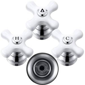 lot 8937 image: Enhon 3 Pcs Handle Set, Compatible with PricePfister Shower Valve, Hot Cold and Diverter Handle, Fits 12 Point Broach Stem, Chrome Finish White(Cross Arm)
