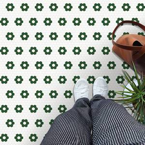 lot 8951 image: MORCART Peel and Stick Floor Tile, Vinyl Flooring Waterproof, DIY Flooring for Bathroom, Kitchen, Fireplace, Pet House, Stairs, Bedrooms, Wall(40PCS,7.87 x 7.87,Dark GreenWhite)
