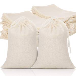 lot 8975 image: Tatuo 50 Pcs 6 by 8 Inches Muslin Cotton Drawstring Bags Canvas Linen Sachet Bag Reusable Empty Gift Pouch for Party Home Supplies