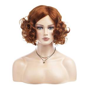 lot 8980 image: Baruisi Short Curly Orange Wigs for Women Synthetic Natural Wavy Costume Cosplay Party Wig,Orange