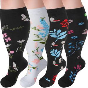lot 8982 image: Tinojye 4 Pairs Plus Size Compression Socks,Extra Wide Calf 20-30 mmHg Knee High Compression Socks for Men Women Circulation