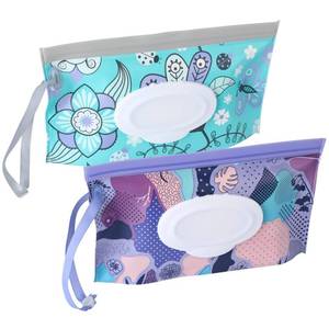 lot 8985 image: FEBSNOW 2 Pack Baby Wipe Dispenser, Reusable Portable Wipe Holder, Baby Wipes Container, Travel Baby Wipes, Refillable Wet Wipe Pouch (Floral)