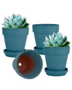 lot 9715 image: vensovo 6 Inch Steel Blue Terracotta & Clay Pots for Plant with Saucer - 4 Pack Medium Terra Cotta Planter with Drainage Hole, Flowerpot for Indoor Outdoor Plants, Crafts, Wedding Favor