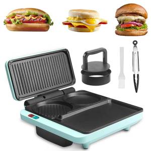 lot 9726 image: Bakers Friend Breakfast Sandwich Maker, Nonstick Electric Griddle &amp Grill Combo, 3 in 1 Breakfast Station, Make Egg Muffin Sandwiches Burgers Hot dogs &amp Pancakes