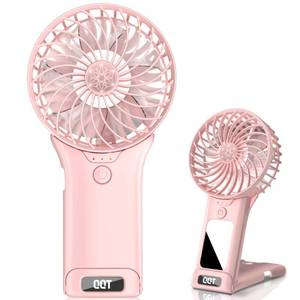 lot 9732 image: QQT Mini Handheld Fan,4 Speed Adjustable Portable Battery Operated Fans,USB Rechargeable Desk Fan with Mirror,Max 20 Hrs Hand Fan For Travel Office Outdoor Women Men (Pink)