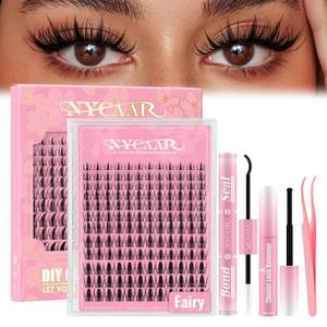 lot 9735 image: NYCAAR Fairy Lash Clusters Kit Spiky Manga Lash Clusters D Curl 144Pcs 8-18mm Lash Extension Kit Wispy Invisible Band Lashes Kit with Bond and Seal,Remover,Applicators DIY at Home(Fairy)