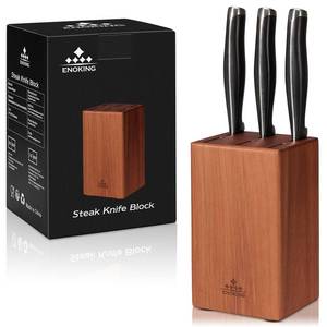 lot 9736 image: ENOKING 5.5 Steak Knife Block without Knives Acacia Wood Knife Holder with 6 Slot, Small Knife Storage for HomeKitchen