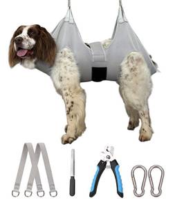 lot 9749 image: Kkiimatt Dog Grooming Hammock Hanging Harness for Nail Trimming,X-Large Dog Grooming Sling with Thick Neck Support,Gray Dog Hanger Holder Restraint for Pet Grooming