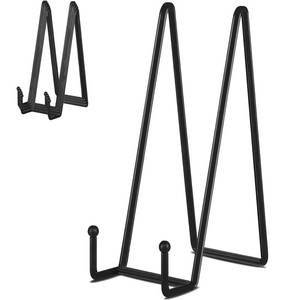 lot 9754 image: IBosins 5 Pack 12 Inch Plate Holder Display Stands, Large Metal Black Frame Stand for Picture, Book, Photo Easel, Creation, Collectibles