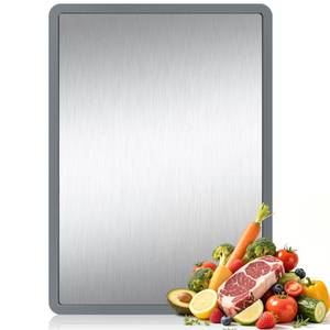 lot 9760 image: Heavy Duty 304 Stainless Steel Cutting Boards with Lip and Anti-Slip Silicone Gasket, RAOOKIF Double Sided Stainless Steel Chopping Boards for Kitchen, Suitable for Meat, Fruits, Veggies (15x11)