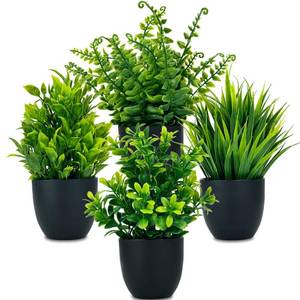 lot 9791 image: DCECDWD Set of 4 Fake Plants 7 Small Potted Plants Artificial Plants Indoor Mini Greenery Plants for Indoor Decor Home Shelf Office Decor, Compact Black Pot