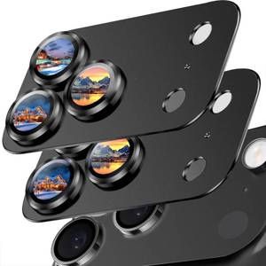 lot 9793 image: SiHPuoy 2 Pack Camera Lens Protector for iPhone 17 Pro Max Accessories, Metal Aluminum Alloy Tempered Glass Camera Protector, Military Grade Shatterproof Case Friendly-Black