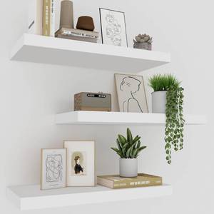 lot 9808 image: Upassion White Floating Shelves for Wall Set of 3, 16 White Shelves for Home Decor, Frame Display Wall Mounted Floating Shelf for Living Room, Bedroom, Bathroom, Kitchen