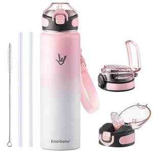 lot 9809 image: Enerbone 32 oz Insulated Water Bottle, 32oz 2 Lids (with StrawNo Straw), Stainless Steel Double Wall Flask for Hot & Cold Drinks, Leakproof Travel Bottle for Gym, Office, Hiking