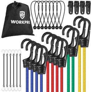 lot 9812 image: WORKPRO Bungee Cords Heavy Duty Outdoor - 30PCS Bungee Cords with Hooks in a Storage Bag Includes 10, 18, 24, 30, 36, 48 Bungie Cord Bundle Assortment with Metal Hook, Bungee Straps