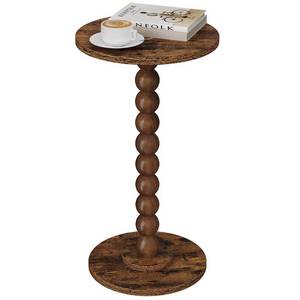 lot 9830 image: Round Side Table, Small Drink Table for Small Spaces, Pedestal End Table for Living Room, Modern Accent Nightstand with Solid Wood Leg for Bedroom, Corners and Office Brown Color UTBT005F