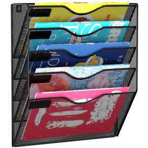 lot 9839 image: GDINDINFAN 3 Pockets Mesh Hanging Wall File Holder Organizer Wall Mounted Paper Magazine Rack, Black