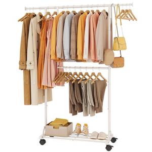 lot 9841 image: FAVOOSTY Clothing racks for hanging clothes with wheels, Adjustable Dismantle Double Rod, Heavy Duty Clothes Organizer Hanging, Pants Scarves Dress Suits, Multi-functional, Bedroom Studio White