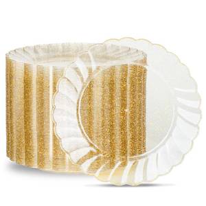 lot 9844 image: BESTVIP 100 Pieces Gold Glitter Disposable Plates, 9 Inch Premium Sturdy Gold Plastic Plates, Premium Elegant Fancy Party Supplies for Weddings, Parties and Birthdays