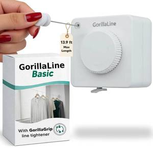 lot 9883 image: GorillaLine Basic - Retractable Clothesline Indoor Outdoor Clothes Line - Non-Sagging Heavy Duty Clothes Drying Laundry Line - Wall Mounted Drying Rack - Air Dry Clothing - Tighten with GorillaGrip