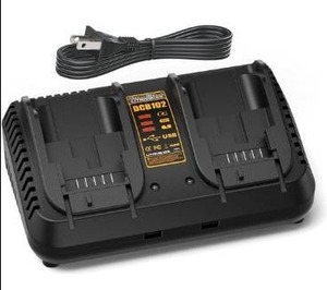 lot 9888 image: Professional Dual-Port Charger for Dewalt 12V20V Max Lithium Batteries, Heavy-Duty Fast Charger with 2 USB Ports, Compatible with DCB203 DCB204 DCB205 DCB206 DCB120 DCB127 (Black)
