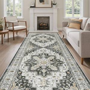 lot 9894 image: Madane 4x12 Wide Hallway Runners Washable Runner Rug for Entryway Living Room Soft Vintage Non Slip Carpet Runner for Kitchen Dining Room Nursery Bedroom Thin Area Rug (Black,4x12ft)