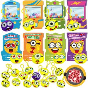 lot 9920 image: ARUSIMA Valentines Plush Keychain - 28 PACK Expression Face Plush Keychain with Claw Machine Valentines Day Cards, Funny Valentine Exchange Cards for School Classroom, Valentines Day Gifts for Kids