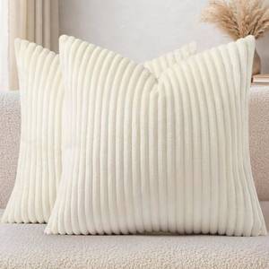 lot 9935 image: Simmore Decorative Spring Throw Pillow Covers 18x18 Set of 2, Soft Natural Plush Flannel Double-Sided Fluffy Couch Pillow Covers for Sofa Living Room, Cream White