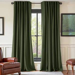 lot 9936 image: Nemia Olive Green Velvet Curtains Thermal Insulated Blackout Curtain for Bedroom Window Living Room Darkening Luxury Vintage 72 Inches Long Heavy Drapes Panels Back Tab Set of 2