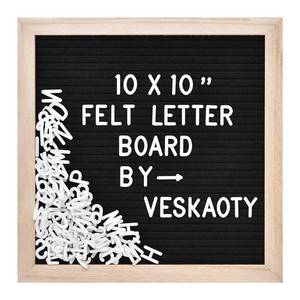 lot 9942 image: Felt Letter Board with 294 Letters, Numbers & Symbols - 10 x 10 inch Changeable Message Board with Wooden Frame Wall Mount Hook, Black & Wood