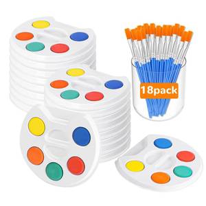 lot 9948 image: Mini Watercolor Paint Set for Kids.18 Pack Watercolor Paint Kids,5 Color Water Color set with Paint Brush and Palette Tray.DIY for Art Party Favors, Prizes,Birthday,Easter Basket Stuffers.