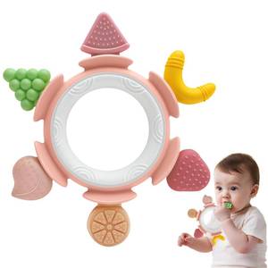 lot 9955 image: Baby Teething Ring Toy for 3-12 Months, Silicone Infant Teether for Sore Gum Relief, Soothing Sensory Chew Toy, Ideal Newborn Gift for Boys Girls Baby Shower, Birthday or Easter, Pink