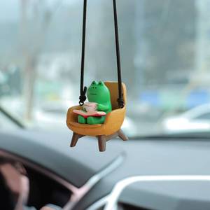 lot 9957 image: Gmngis Frog Rear View Mirror Hanging Accessories Cute Frog Sitting Sofa Reading and Drinking Coffee Car Hanging Ornament Pendant Interior Rearview Mirror Decoration