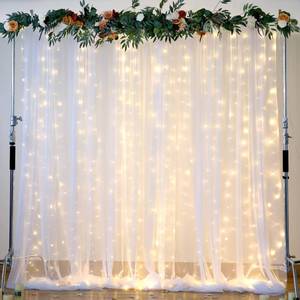 lot 9971 image: White Tulle Backdrop Curtain with Lights String for Parites 10x8ft Sheer Backdrop Curtains White Curtain Backdrop for Wedding Baby Shower Birthday Party Photo Shoot Decorations(2 Panels 10ftx8ft)
