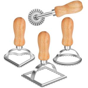 lot 9976 image: TACGEA Ravioli Stamp Maker Cutter with Roller Wheel (Set of 4), Wooden Handle and Fluted Edge, for Ravioli, Pasta, Dumplings Lasagna, Pierogi