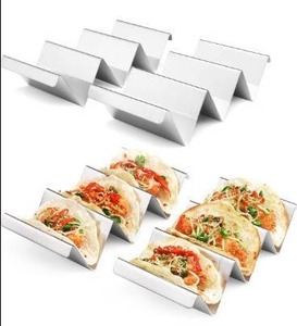 lot 9977 image: Taco Holders 3 Packs - Stainless Steel Taco Stand Rack Tray Style, Oven Safe for Baking, Dishwasher and Grill Safe