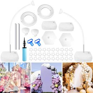lot 9990 image: Balloon Arch Stand 8.2 Feet and 5 Feet Free Bending Half Arch Balloon Stand with Base Balloon Arch Kit for Wedding Birthday Baby Shower Graduation Halloween Party Decorations