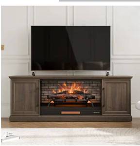 lot 2367 image: allen  roth 72-in W Brown Walnut TV Stand with Infrared quartz Flat Wall Electric