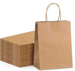 lot 2383 image: FACEBAG 100-Pack Brown Paper Bags with Handles, 8x4.25x10.5 Inch Kraft Gift Bags, Applicable to Birthday, Retail, Party, Shopping, Festival, Reusable & Durable