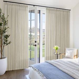 lot 2386 image: 100 Inch Wide Pinch Pleated Extra Wide Curtain Panels 90 Inches Long for Patio Sliding Glass Door Hooks Rings Semi Sheer Beige Linen Privacy 90 Inch Length for Living Room 100x90 1 Panel Oatmeal