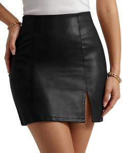 lot 2390 image: MANGOPOP Womens High Waist Bodycon Mini Short Faux Leather Skirt with Slit (Black, Large)