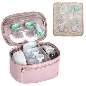 lot 2406 image: Fasrom Wearable Breast Pump Bag Compatible with Momcozy, Medela and Elvie Hands Free Pumps, Portable Carrying Case with Waterproof Mat for Working Moms Travel, Pink (Bag Only, Patent Design)