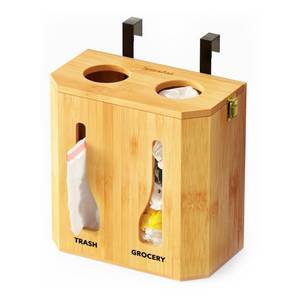lot 2438 image: SpaceAid Bamboo 2 in 1 Garbage Bag Roll Holder & Dispenser, Under Sink Organizer for Kitchen Storage