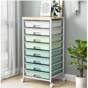lot 2445 image: Rolling Storage Utility Cart Organizers with 8 Drawers and Wooden Tabletop for Living Room,Office,Classroom,Craft Room,Bedroom,Dorm,Green